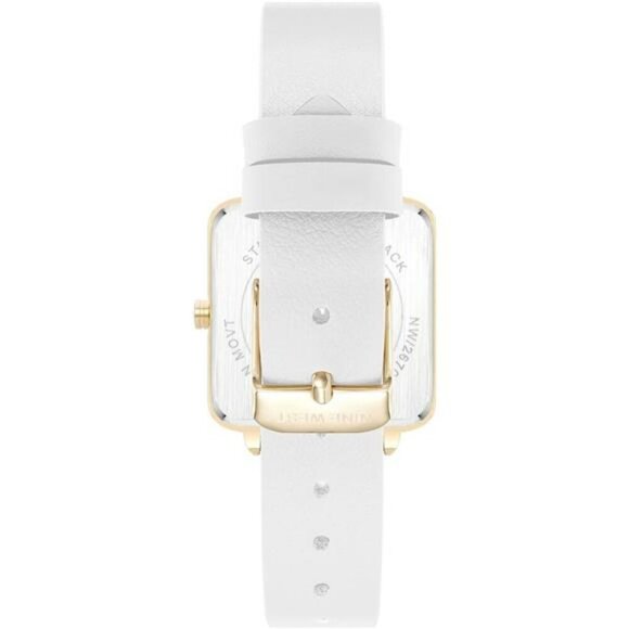 Nine West Womens Strap Watch Silver Dial Gold Markers White Faux Leather - Picture 3 of 5